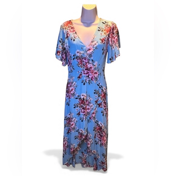 Azalosie Floral High-Low Dress Light Blue Size Small - Picture 3 of 7